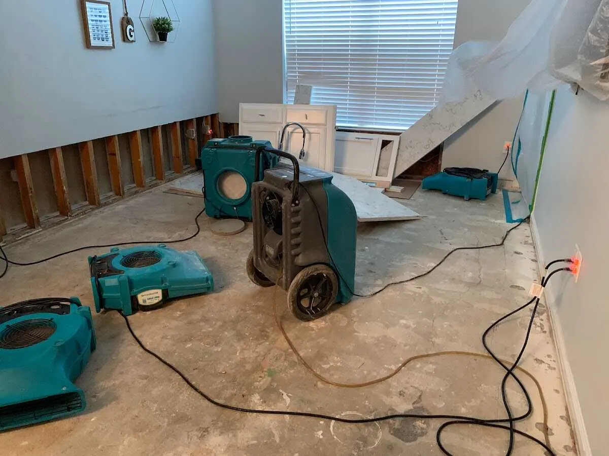 Dehumidifier in flood-cut room for Water Damage Restoration in Prairie Grove